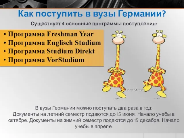 Как поступить в вузы Германии? Существует 4 основные программы поступления: •