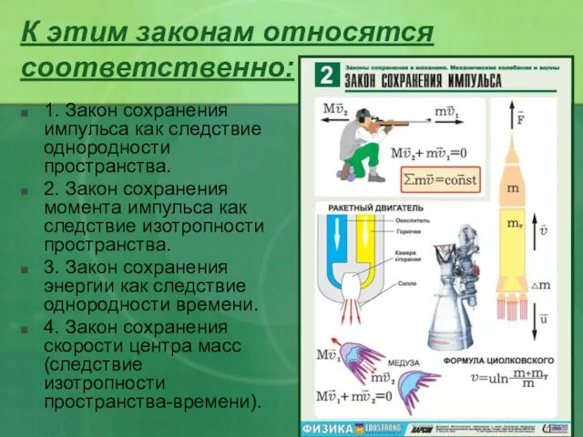 К этим законам относятся соответственно: 1. Закон сохранения импульса как следствие