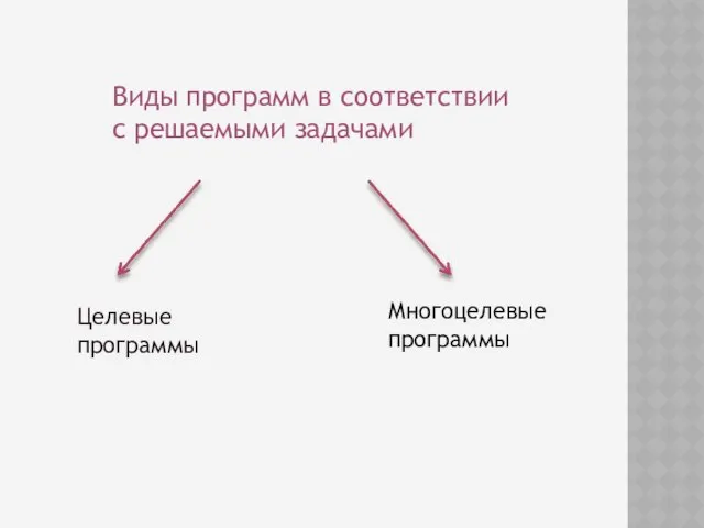 Виды программ в соответствии с решаемыми задачами Целевые программы Многоцелевые программы