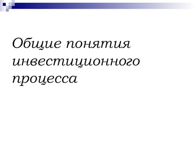 Общие понятия инвестиционного процесса