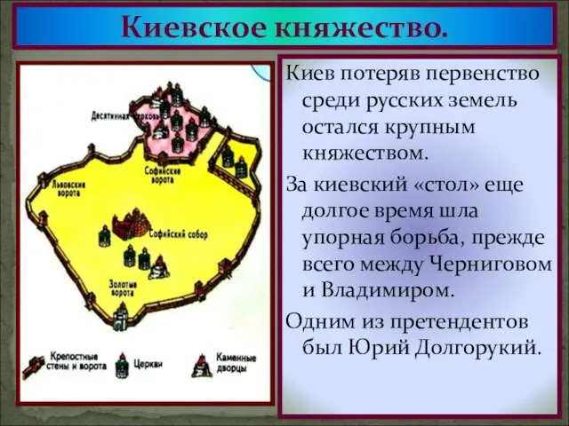 Киевское княжество. Киев потеряв первенство среди русских земель остался крупным княжеством.