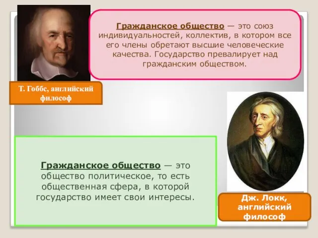 Т. Гоббс, английский философ Гражданское общество — это союз индивидуальностей, коллектив,