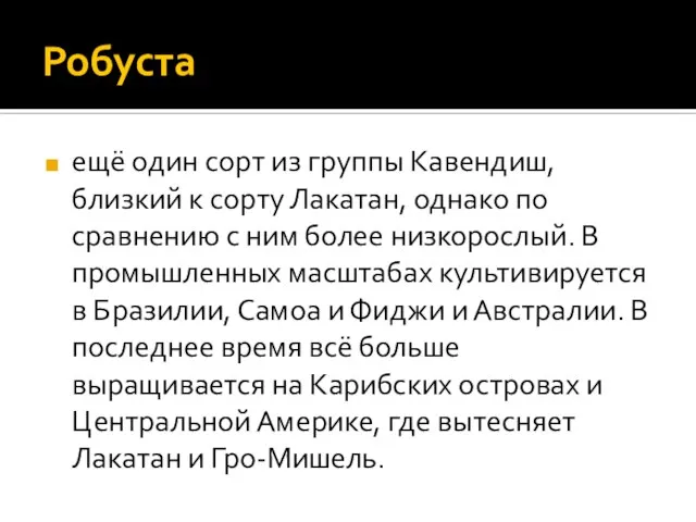 Робуста ещё один сорт из группы Кавендиш, близкий к сорту Лакатан,