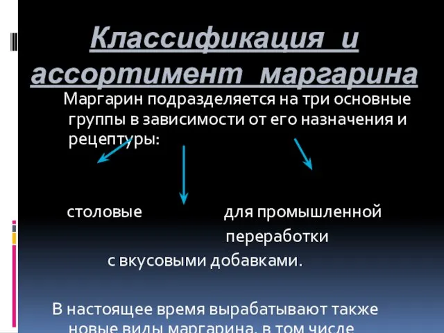 Классификация и ассортимент маргарина Маргарин подразделяется на три основные группы в