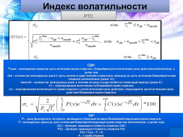 Индекс волатильности РТС где: T1дни – календарное время до даты истечения