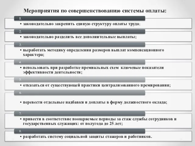 Мероприятия по совершенствованию системы оплаты: