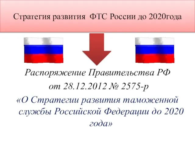 Стратегия развития ФТС России до 2020года Распоряжение Правительства РФ от 28.12.2012