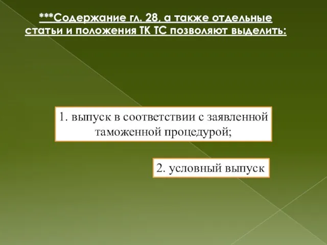 ***Содержание гл. 28, а также отдельные статьи и положения ТК ТС