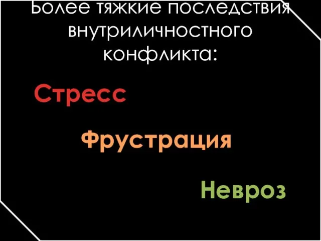 Более тяжкие последствия внутриличностного конфликта: Стресс Фрустрация Невроз