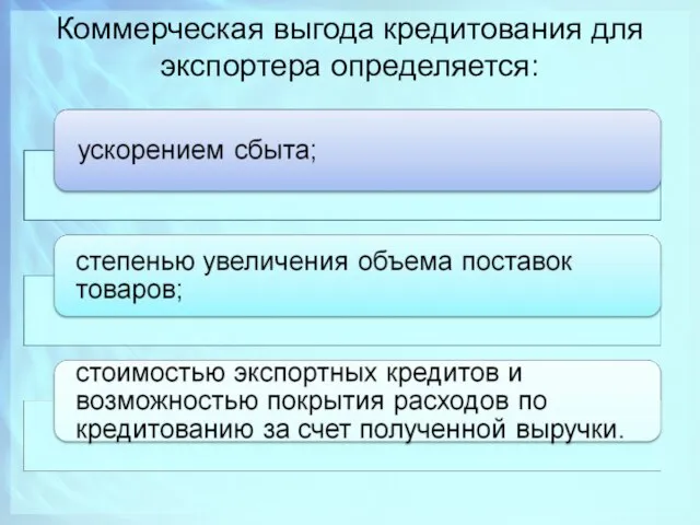 Коммерческая выгода кредитования для экспортера определяется: