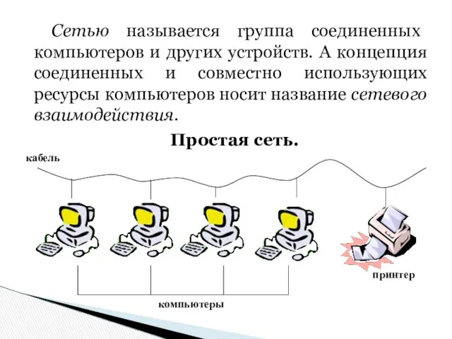 Сетью называется группа соединенных компьютеров и других устройств. А концепция соединенных