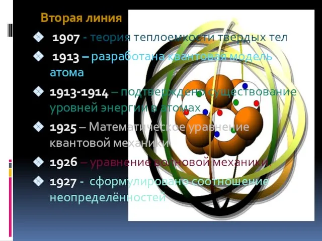 Вторая линия 1907 - теория теплоемкости твердых тел 1913 – разработана