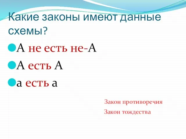 Какие законы имеют данные схемы? A не есть не-А А есть