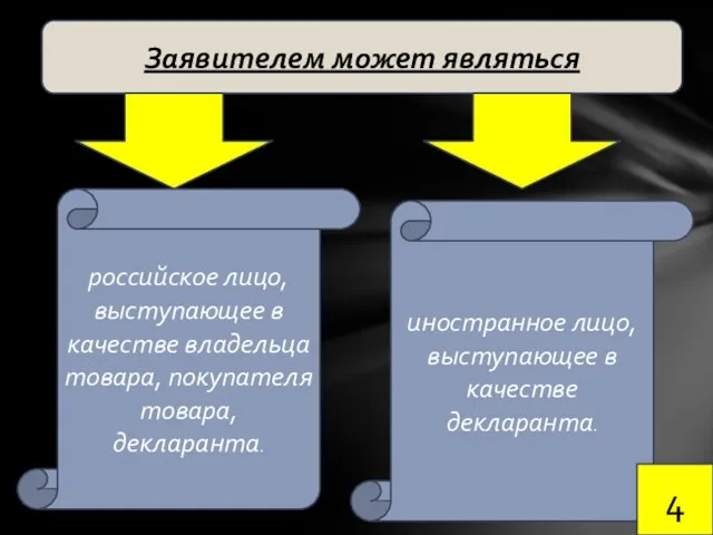 Заявителем может являться российское лицо, выступающее в качестве владельца товара, покупателя