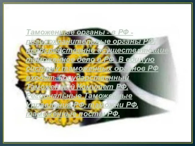 Таможенные органы - в РФ - правоохранительные органы РФ, непосредственно осуществляющие