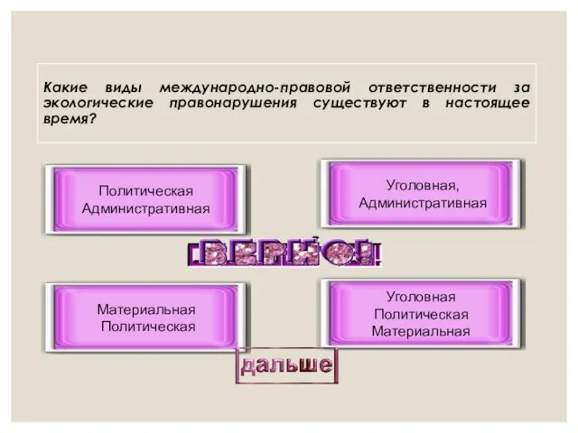 Какие виды международно-правовой ответственности за экологические правонарушения существуют в настоящее время?