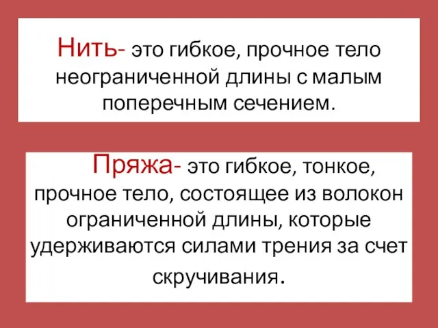 Нить- это гибкое, прочное тело неограниченной длины с малым поперечным сечением.