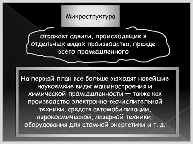 Микроструктура отражает сдвиги, происходящие в отдельных видах производства, прежде всего промышленного