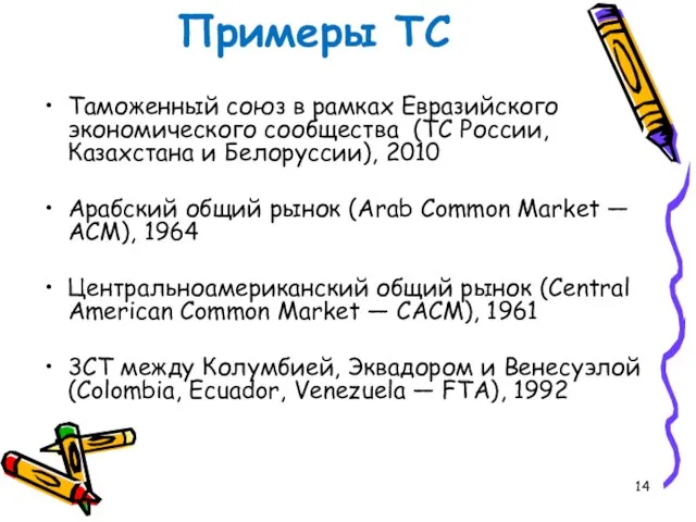 Примеры ТС Таможенный союз в рамках Евразийского экономического сообщества (ТС России,