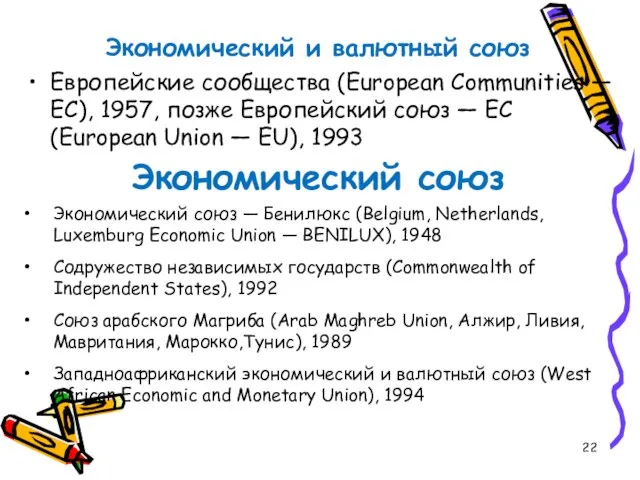 Экономический и валютный союз Европейские сообщества (European Communities — EC), 1957,