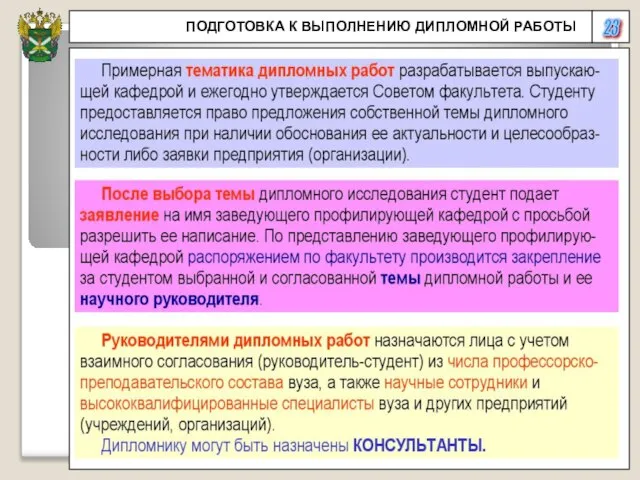 23 ПОДГОТОВКА К ВЫПОЛНЕНИЮ ДИПЛОМНОЙ РАБОТЫ