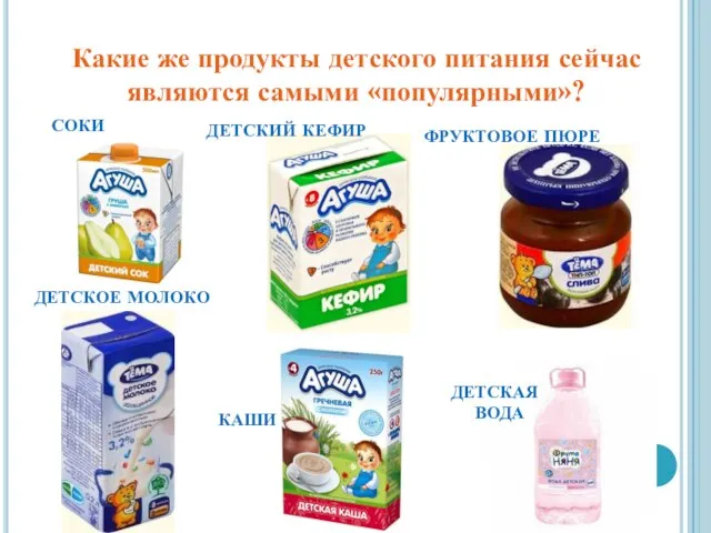 Какие же продукты детского питания сейчас являются самыми «популярными»? СОКИ ФРУКТОВОЕ