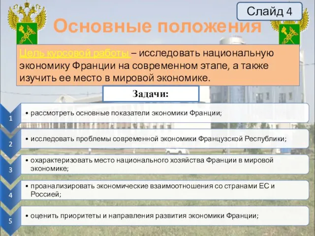 Основные положения Цель курсовой работы – исследовать национальную экономику Франции на