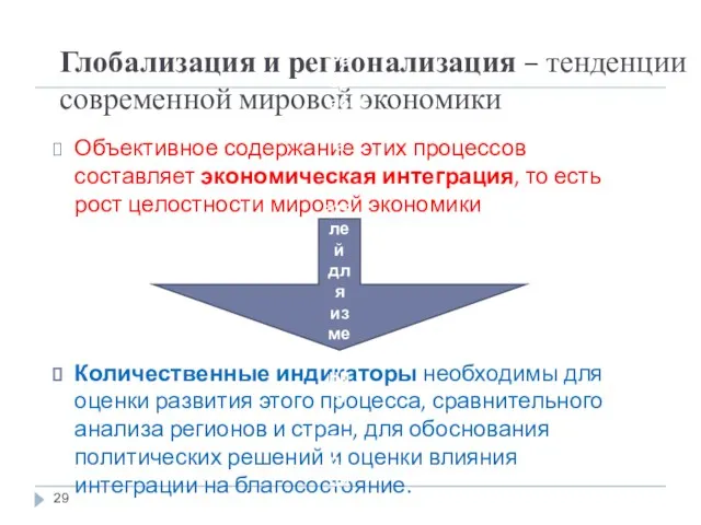 Глобализация и регионализация – тенденции современной мировой экономики Объективное содержание этих