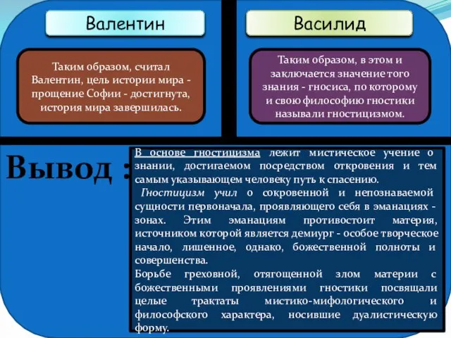 Валентин Василид Таким образом, в этом и заключается значение того знания