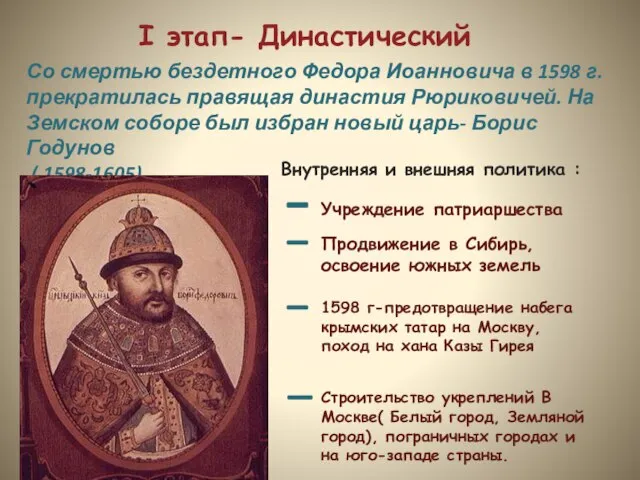 Со смертью бездетного Федора Иоанновича в 1598 г. прекратилась правящая династия