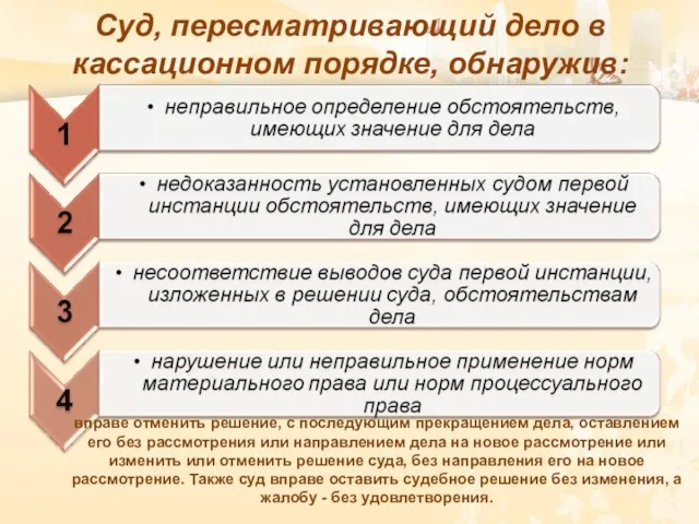 Суд, пересматривающий дело в кассационном порядке, обнаружив: вправе отменить решение, с