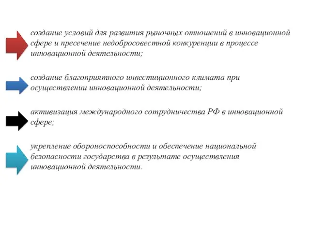 создание условий для развития рыночных отношений в инновационной сфере и пресечение