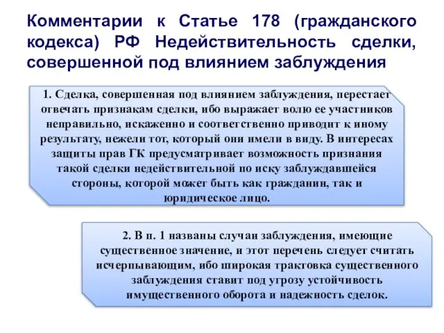 Комментарии к Статье 178 (гражданского кодекса) РФ Недействительность сделки, совершенной под