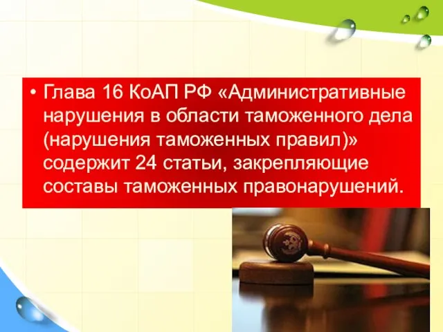 Глава 16 КоАП РФ «Административные нарушения в области таможенного дела (нарушения