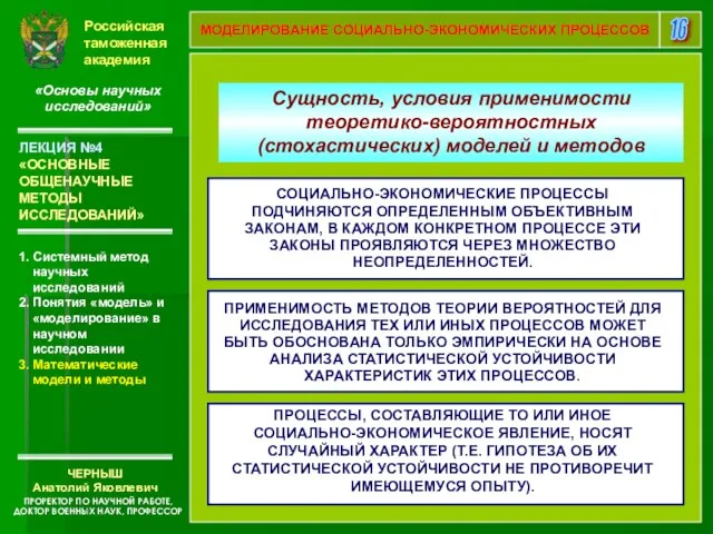 Российская таможенная академия «Основы научных исследований» 1. Системный метод научных исследований