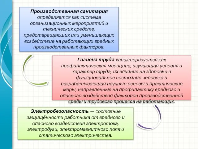 Производственная санитария определяется как система организационных мероприятий и технических средств, предотвращающих