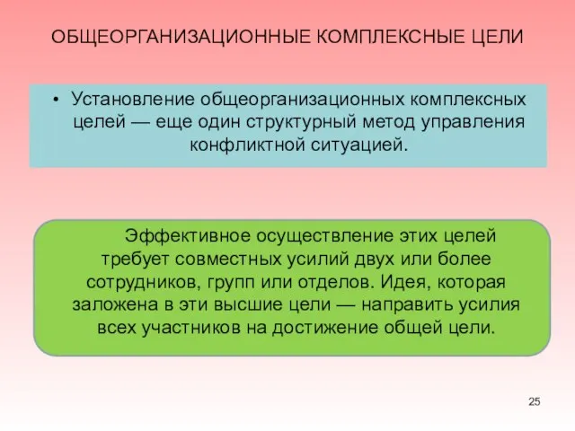 ОБЩЕОРГАНИЗАЦИОННЫЕ КОМПЛЕКСНЫЕ ЦЕЛИ Установление общеорганизационных комплексных целей — еще один структурный