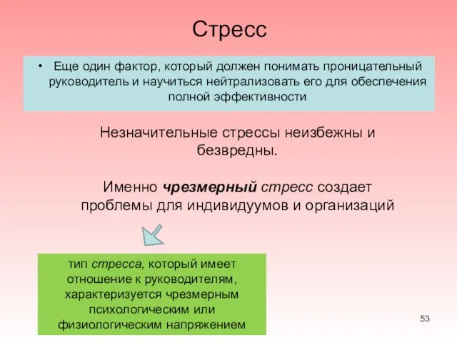 Стресс Еще один фактор, который должен понимать проницательный руководитель и научиться