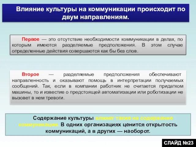 Первое — это отсутствие необходимости коммуникации в делах, по которым имеются