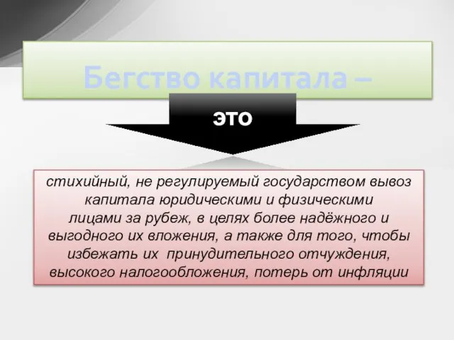 Бегство капитала – это стихийный, не регулируемый государством вывоз капитала юридическими