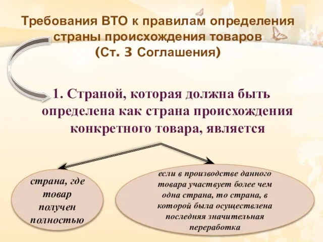 Требования ВТО к правилам определения страны происхождения товаров (Ст. 3 Соглашения)