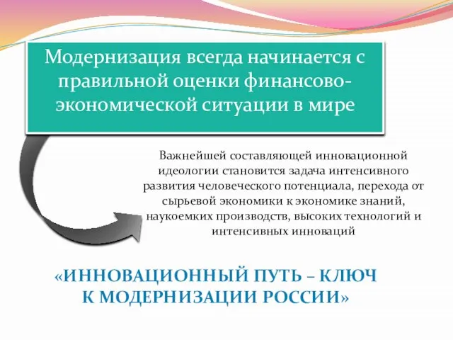 Модернизация всегда начинается с правильной оценки финансово-экономической ситуации в мире Важнейшей