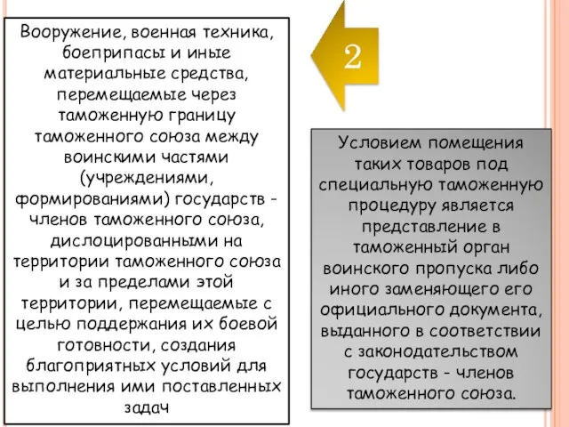 Вооружение, военная техника, боеприпасы и иные материальные средства, перемещаемые через таможенную