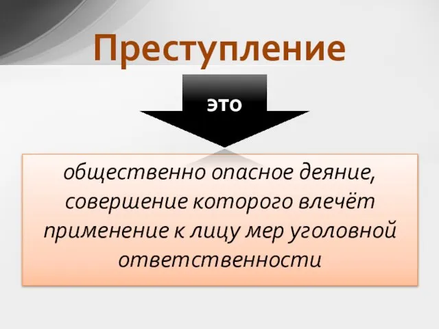 общественно опасное деяние, совершение которого влечёт применение к лицу мер уголовной ответственности Преступление это