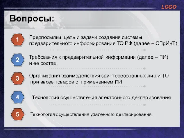 Вопросы: Предпосылки, цель и задачи создания системы предварительного информирования ТО РФ