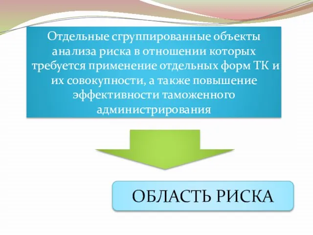 Отдельные сгруппированные объекты анализа риска в отношении которых требуется применение отдельных