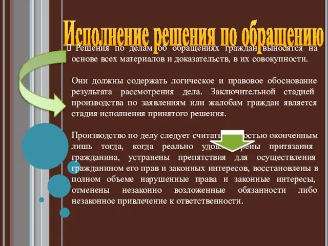 Исполнение решения по обращению Решения по делам об обращениях граждан выносятся