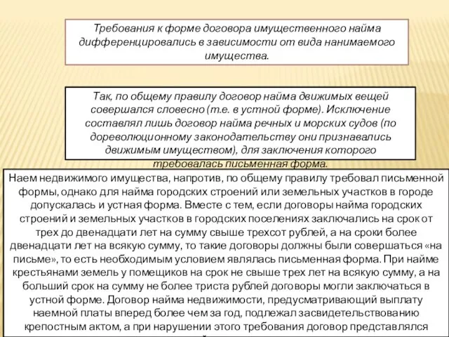 Требования к форме договора имущественного найма дифференцировались в зависимости от вида