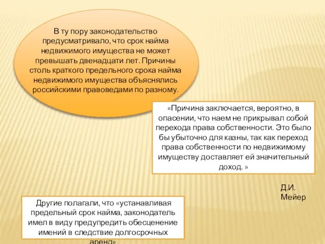 В ту пору законодательство предусматривало, что срок найма недвижимого имущества не