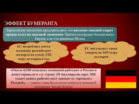 Эффект бумеранга Европейские аналитики предупреждают, что введение санкций ударит прежде всего